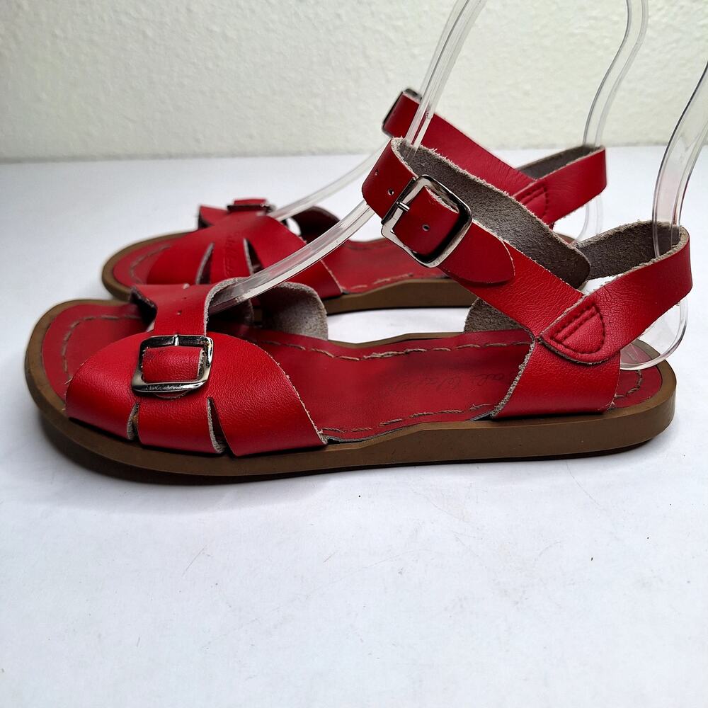 Salt Water Classic Leather Sandals Girls 1 Red Open Toe Ankle Strap Girls - Picture 2 of 8